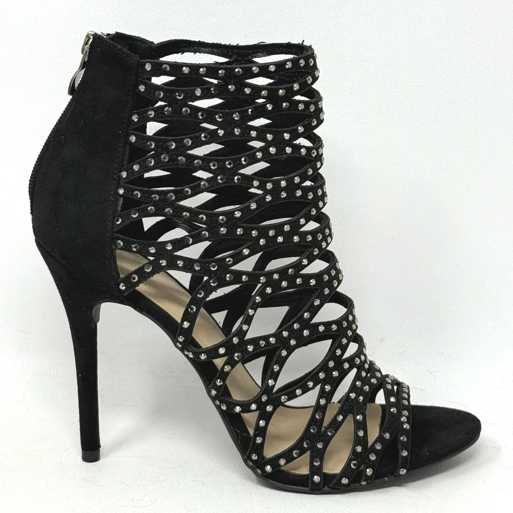Black Studded Cage Stiletto Heels 10M Goth Whimsigoth Going Out Party Vamp Edgy